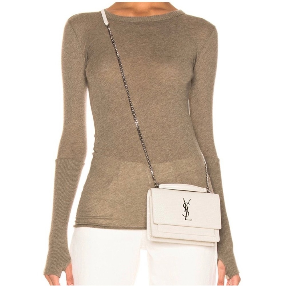 Enza Costa Cashmere Cuffed Crew Womens Olive Green Minimalist Luxury